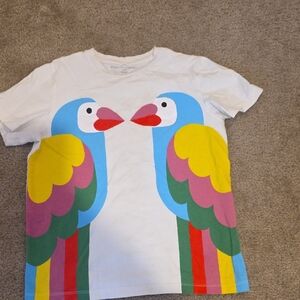 Stella McCartney White T-Shirt with Colorful Parrot Design